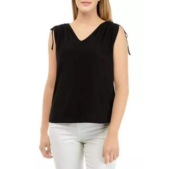 Vince Camuto Tie Shoulder V-Neck top rich black - S - Picture 1 of 10